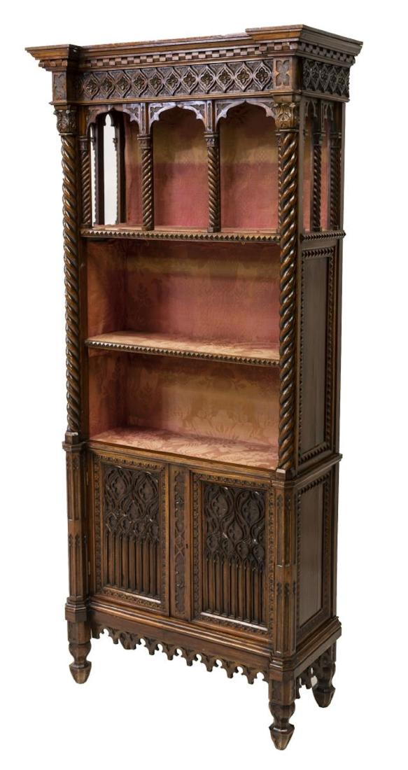 FRENCH GOTHIC STYLE CARVED & ARCADED BOOKCASE (1 of 5)