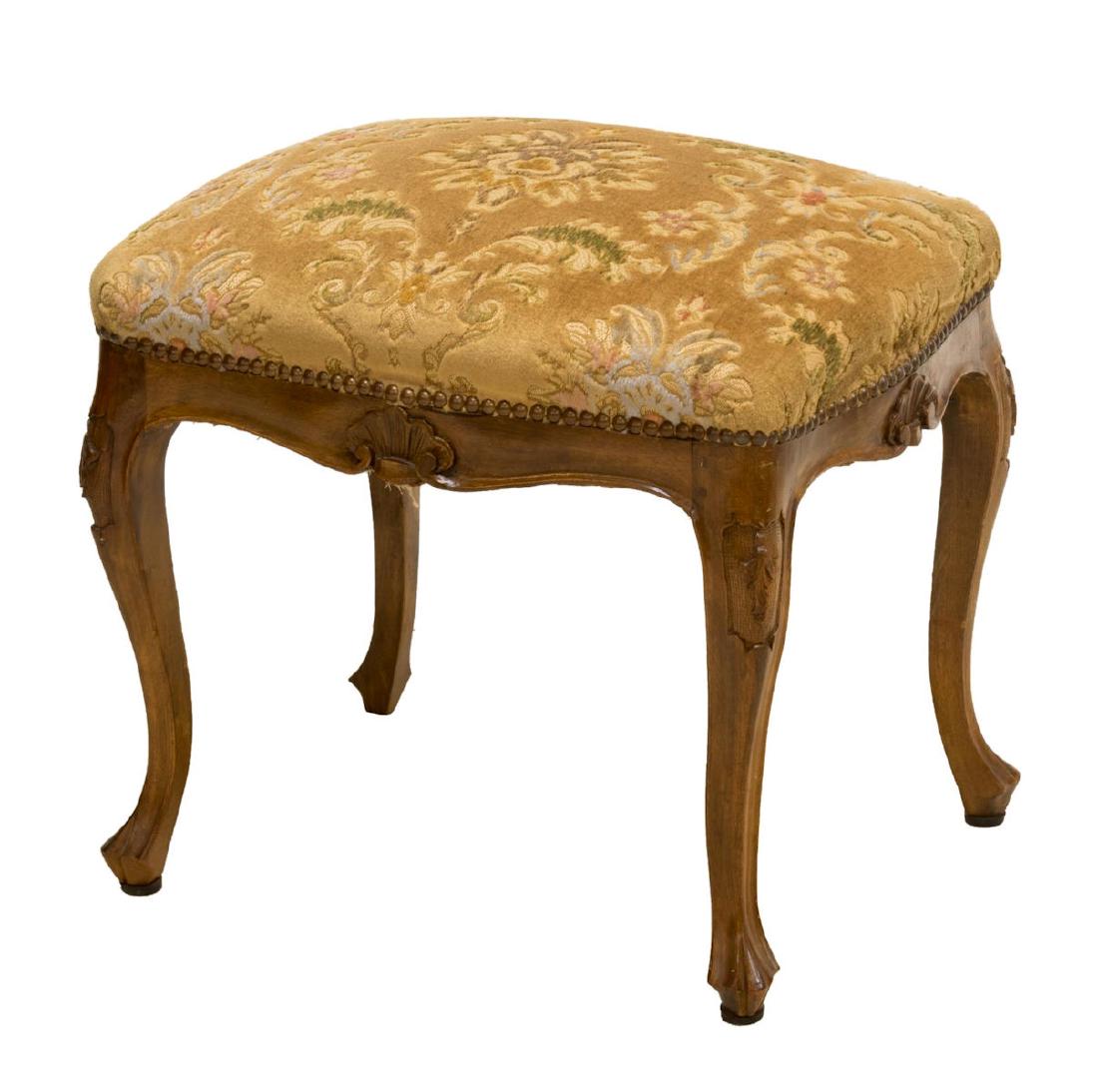 LOUIS XV STYLE FLORAL CARVED UPHOLSTERED STOOL (1 of 2)
