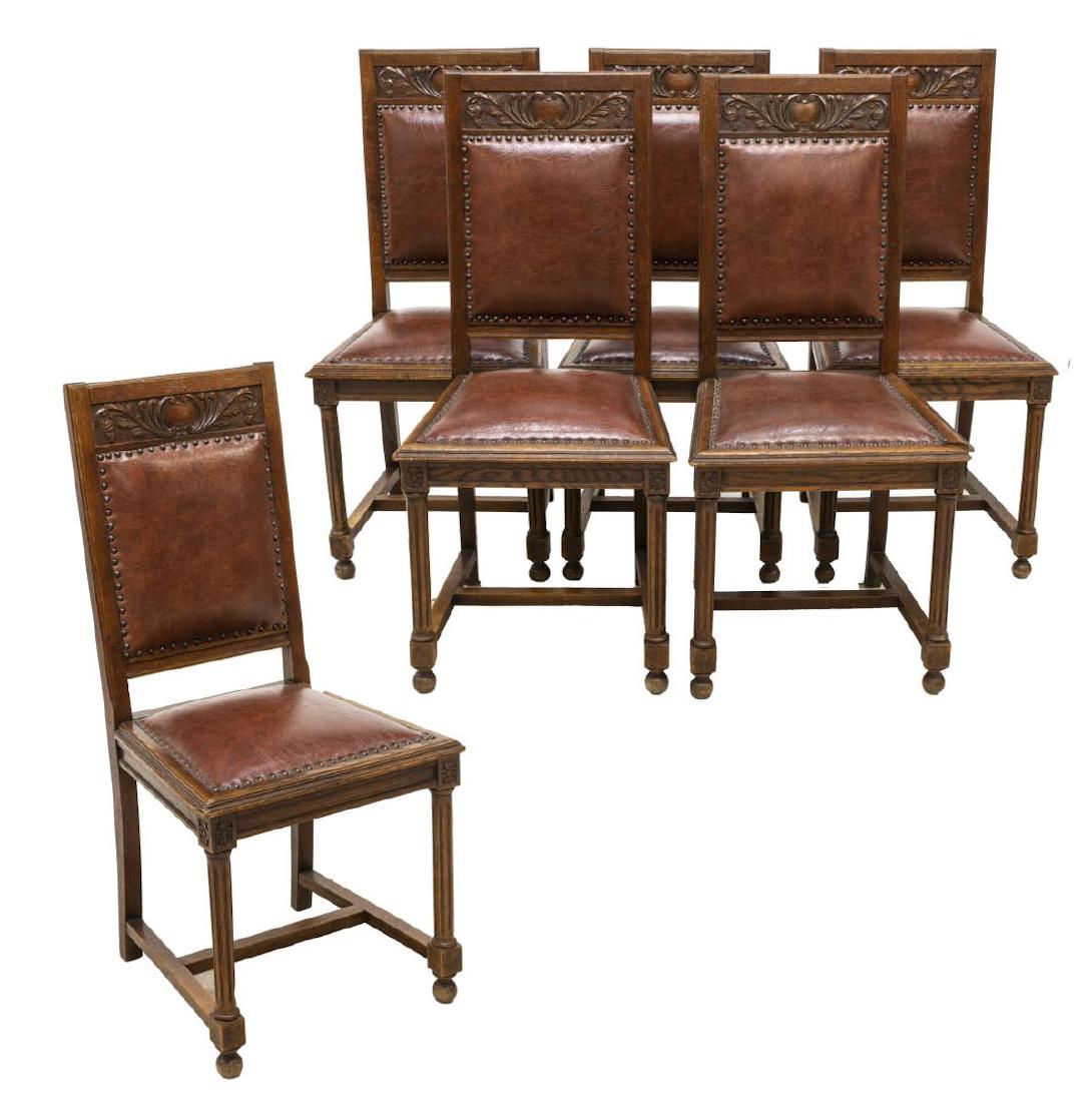 (6) FRENCH HENRI II STYLE CARVED OAK DINING CHAIRS (1 of 3)