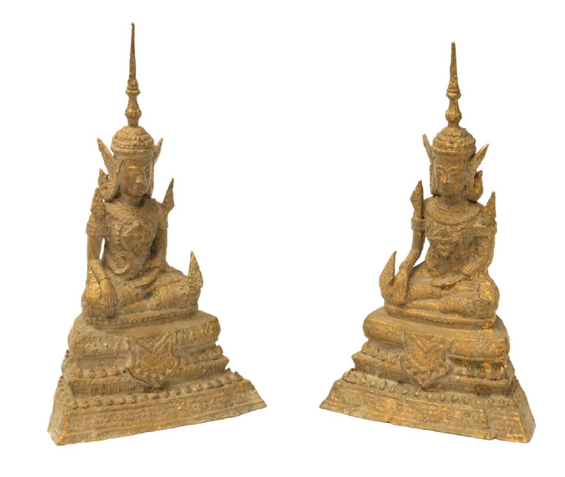 (2) THAI GILT BRONZE RATTANAKOSIN STYLE BUDDHAS (1 of 2)