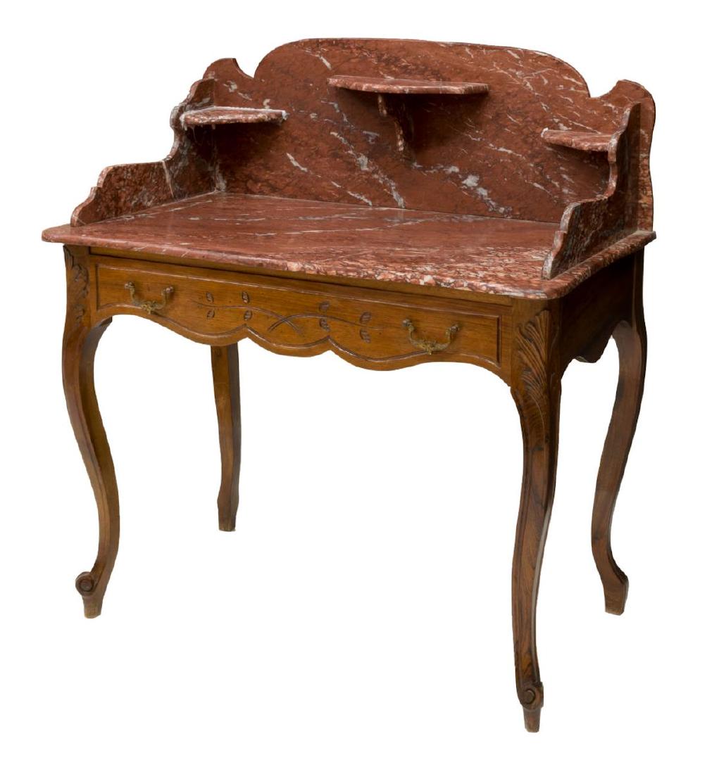 FRENCH MARBLE TOP WASHSTAND, INCISED FOLIATES (1 of 3)