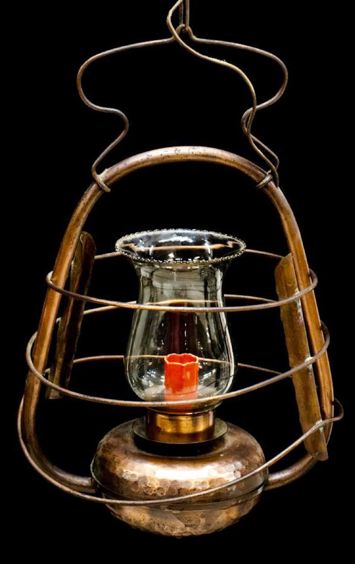 ITALIAN COPPER & GLASS SINGLE-LIGHT CEILING LAMP (1 of 2)