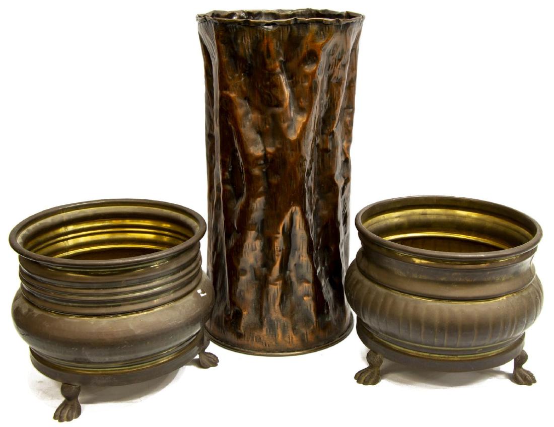 (3) COPPER UMBRELLA STAND & BRASS PLANTERS (1 of 2)