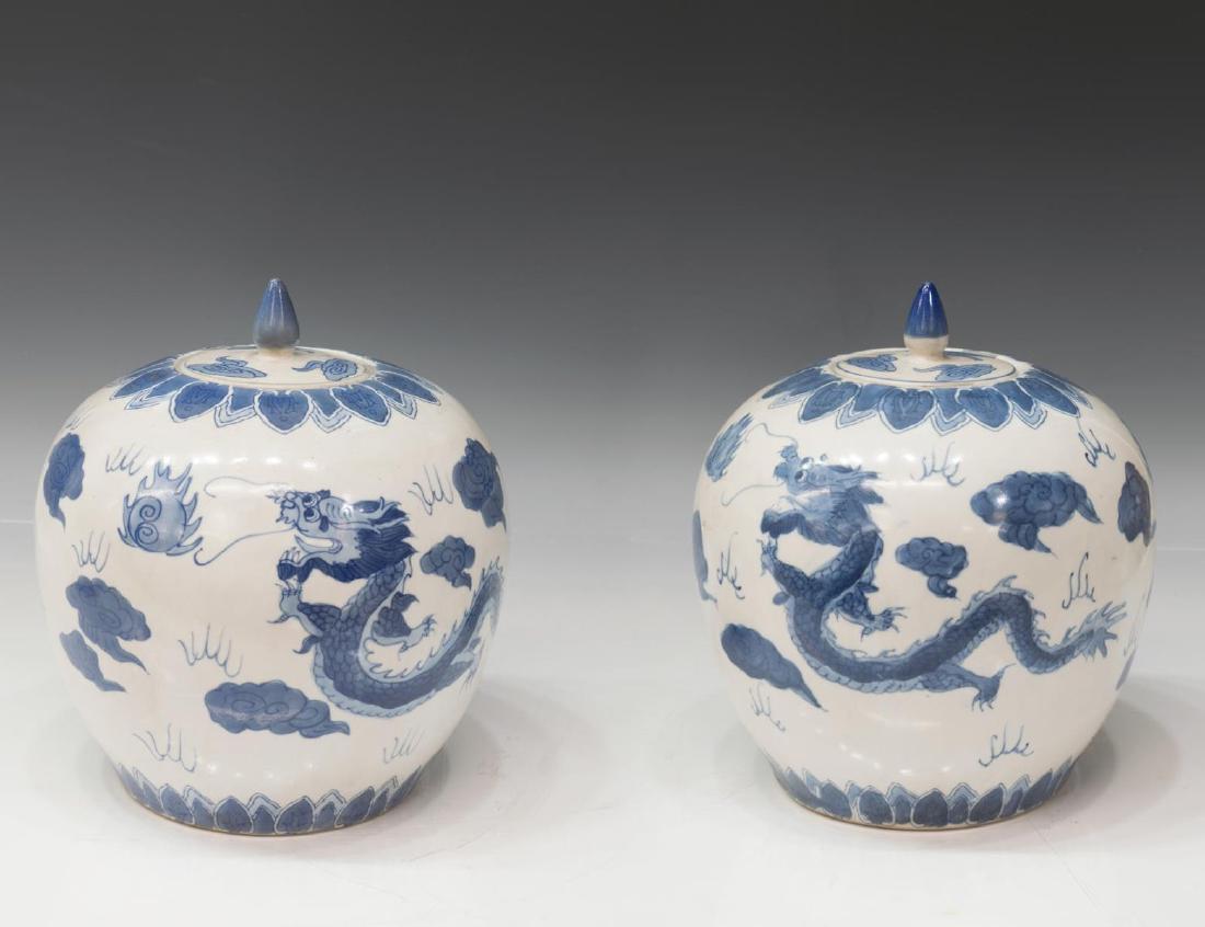 (2) CHINESE LIDDED B & W PORCELAIN DRAGON JARS (1 of 3)
