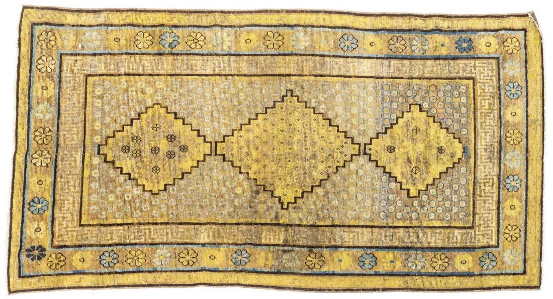 HAND-TIED KHOTAN RUG 7'2" X 3'10" (1 of 3)