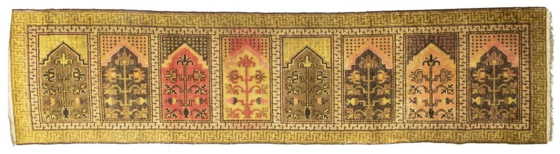 ANTIQUE HAND-TIED KHOTAN FLOOR RUNNER 10'9" X 2'6" (1 of 3)