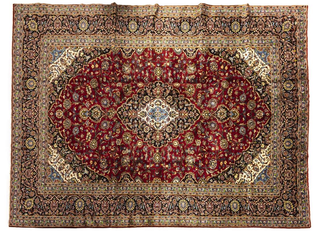 PERSIAN HAND-TIED KASHAN WOOL RUG 12'11" X 9'5" (1 of 3)