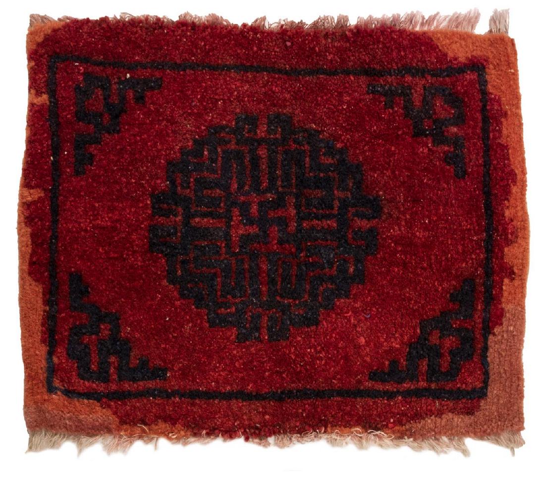 HAND-TIED CHINESE RUG 1'1" X 1'3": Hand-tied Chinese rug, wool on cotton, approx 1'1"l, 1'3"w *Provenance: The Francisco G. Zarate Collection of Oriental Rugs* Start Price: $20.00