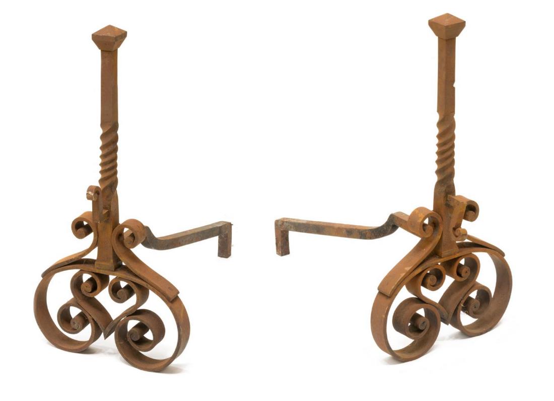 (2) CONTINENTAL SPIRALED HEART IRON ANDIRONS (1 of 3)