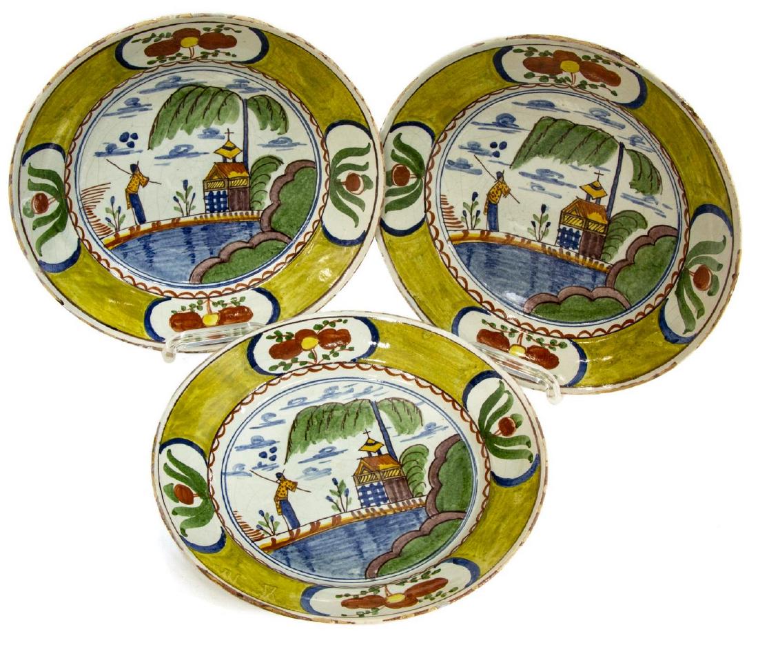 (3) DELFT POLYCHROME TIN GLAZED PLATES, 18TH C. (1 of 3)