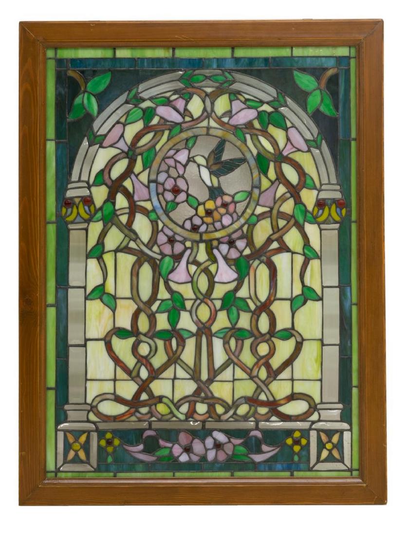 FRAMED MULTI-COLOR STAINED LEADED GLASS PANEL (1 of 3)