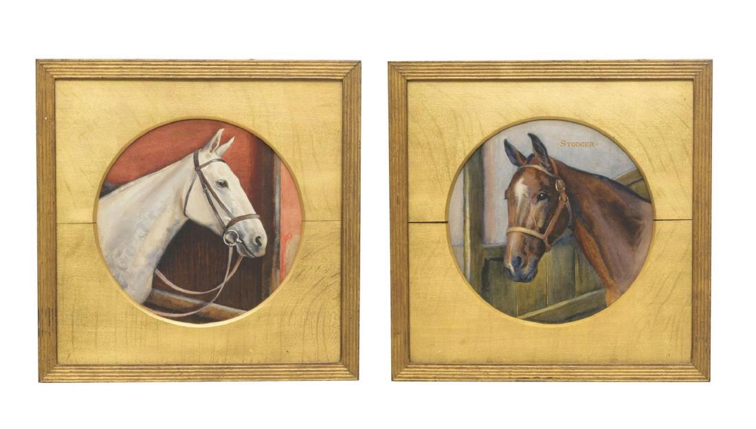 (2) EDWARD G. HOBLEY WATERCOLOR HORSE PORTRAITS (1 of 4)