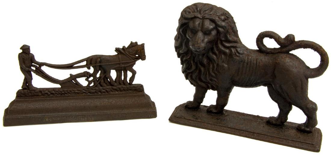 (2) ENGLISH CAST IRON DOORSTOPS, LION & PLOUGH (1 of 2)