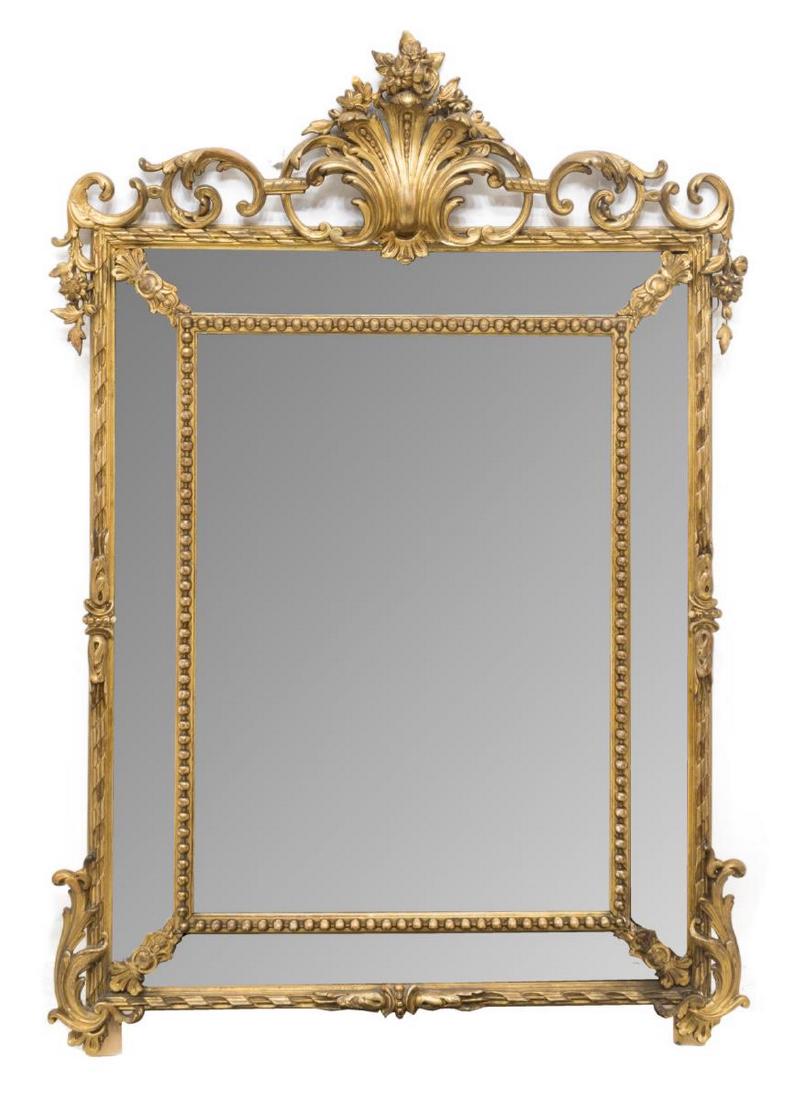 FRENCH LOUIS XVI STYLE GILTWOOD WALL MIRROR (1 of 3)