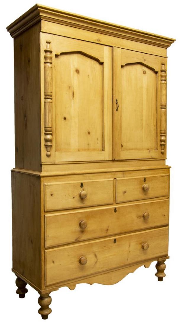 19TH C. ENGLISH PINE LINEN PRESS (1 of 3)