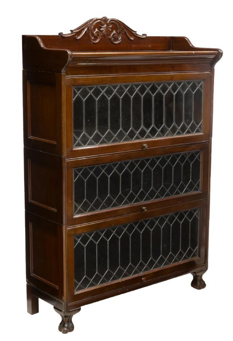 ENGLISH MAHOGANY & LEADED GLASS LAWYERS BOOKCASE (1 of 2)