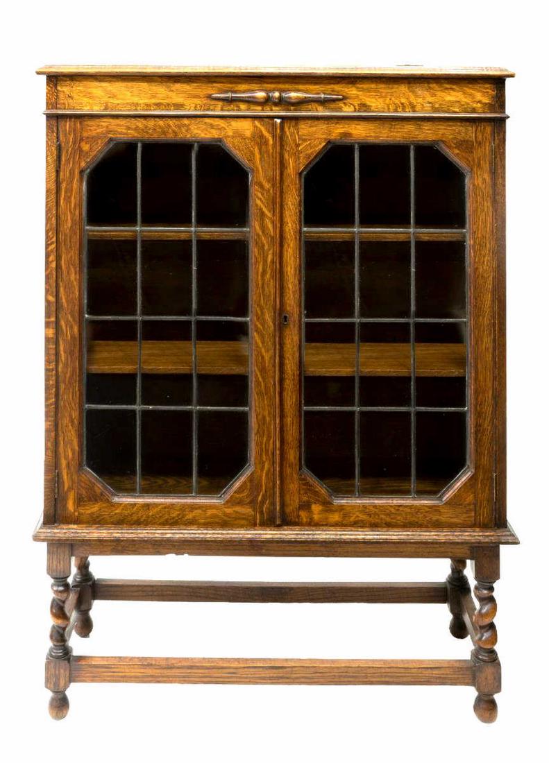 ENGLISH OAK BARLEY TWIST LEADED GLASS BOOKCASE (1 of 2)