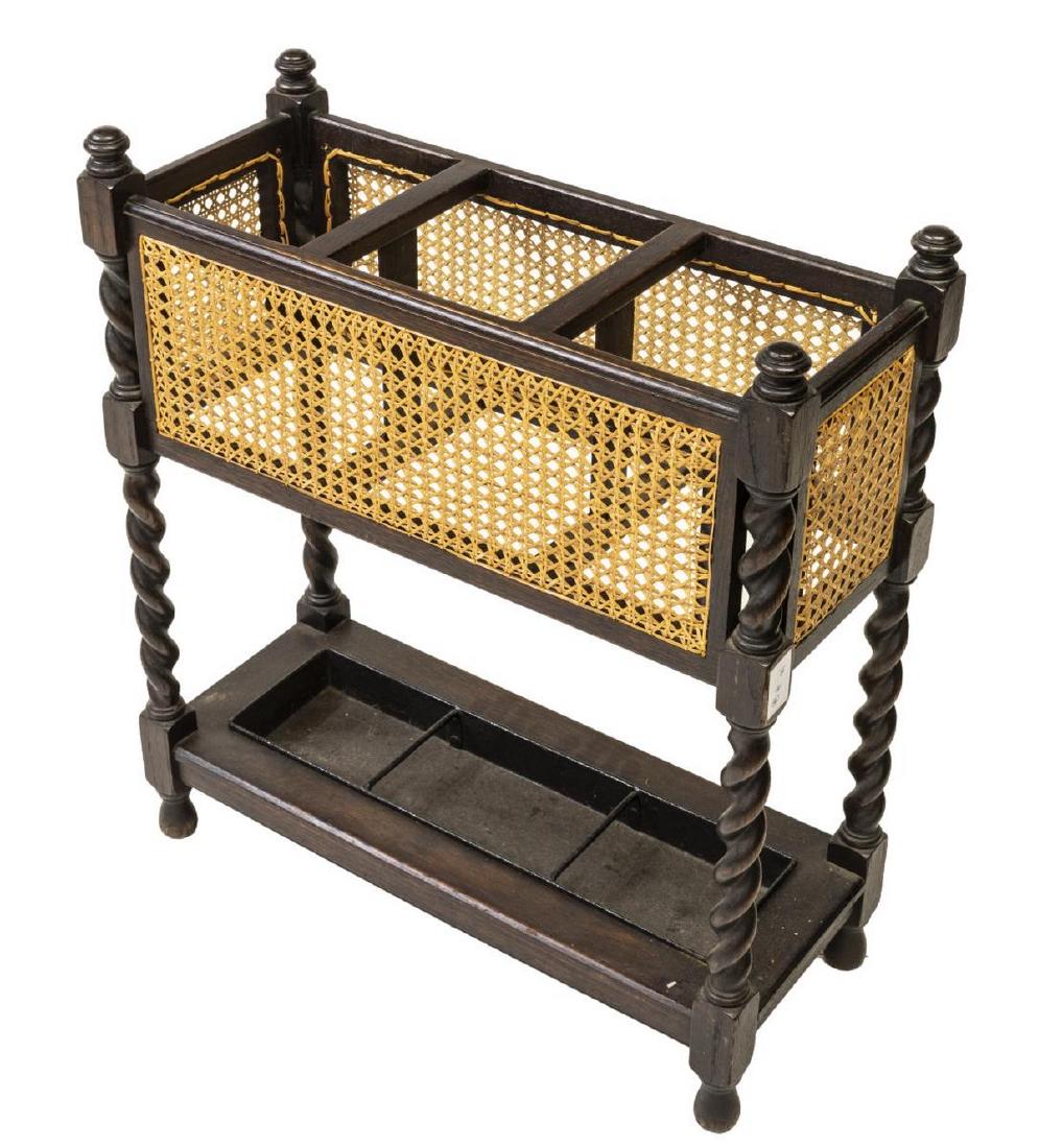 ENGLISH OAK AND CANE WORK UMBRELLA STAND (1 of 2)