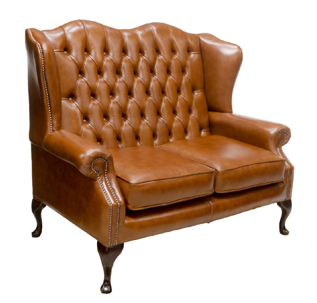 ENGLISH QUEEN ANNE STYLE WING BACK LEATHER SETTEE (1 of 3)