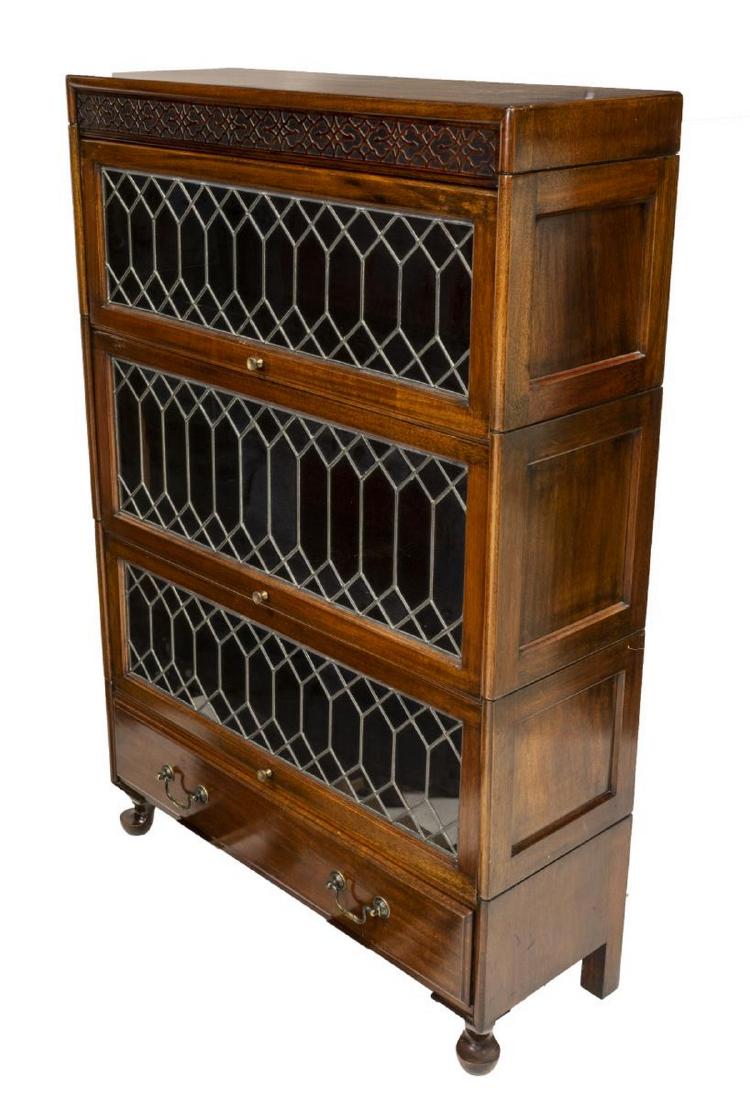 ENGLISH MAHOGANY & LEADED GLASS LAWYERS BOOKCASE (1 of 3)