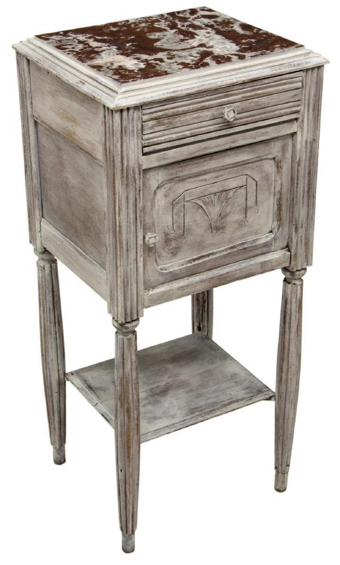 FRENCH LOUIS XVI STYLE MARBLE TOP BEDSIDE CABINET (1 of 3)