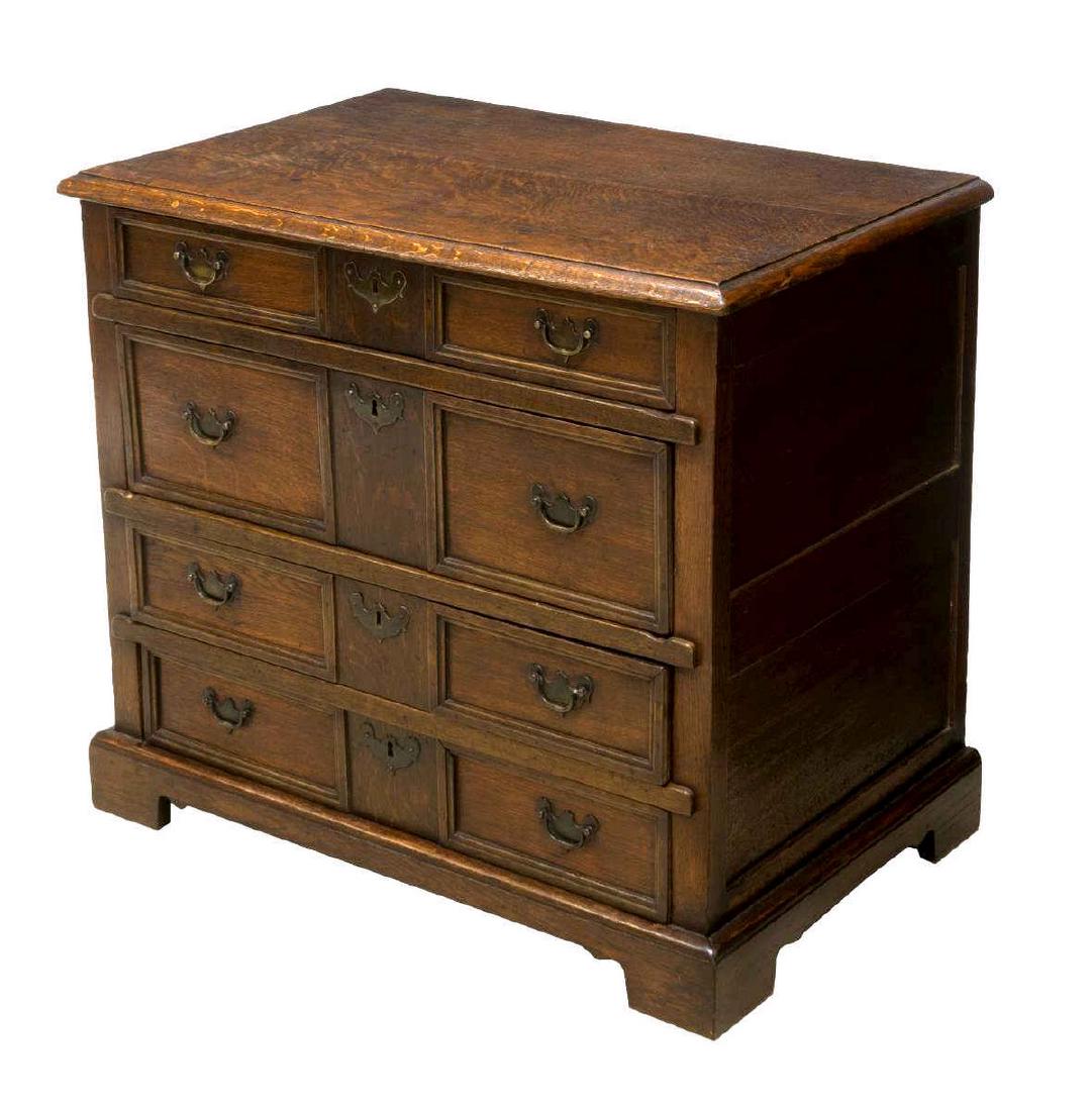 ENGLISH OAK CHEST OF DRAWERS, LATE 18TH C./19TH C (1 of 3)