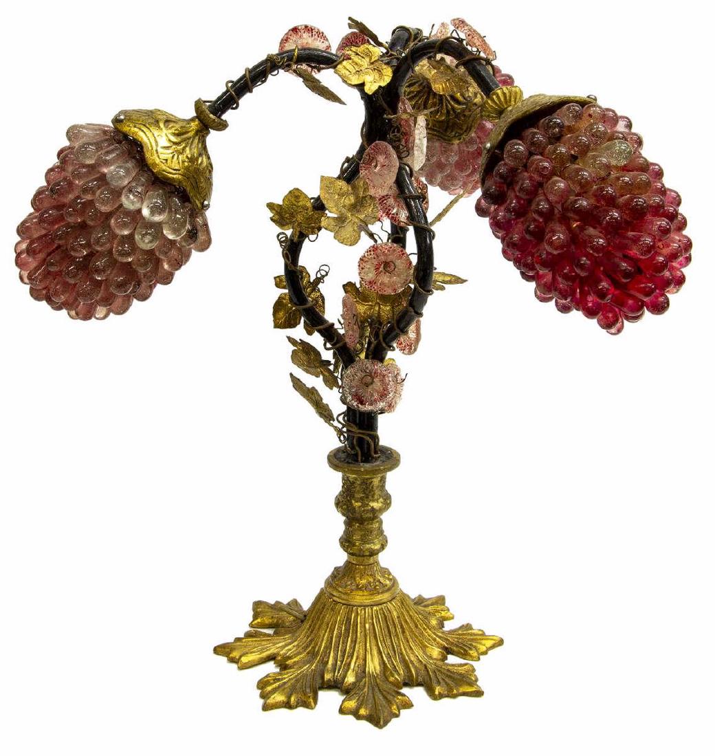 FRENCH BRONZE & GLASS 3-LIGHT GRAPE TABLE LAMP (1 of 3)