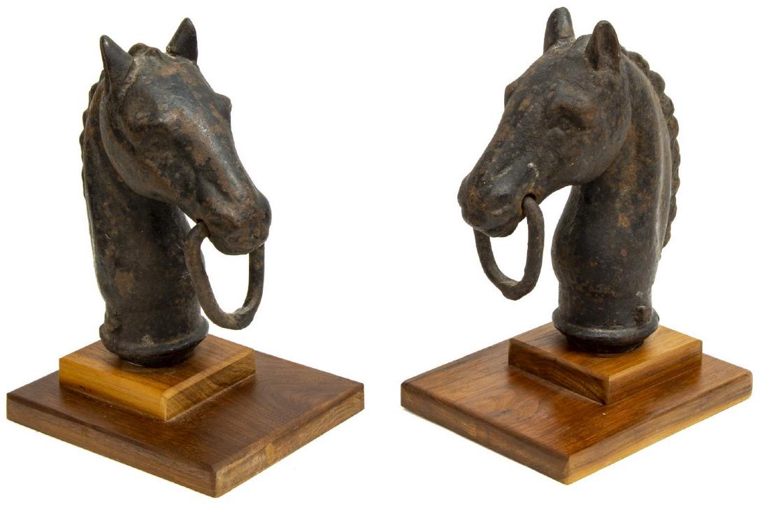 (PAIR) CAST IRON HORSE HEAD HITCHING POST FINIALS (1 of 2)