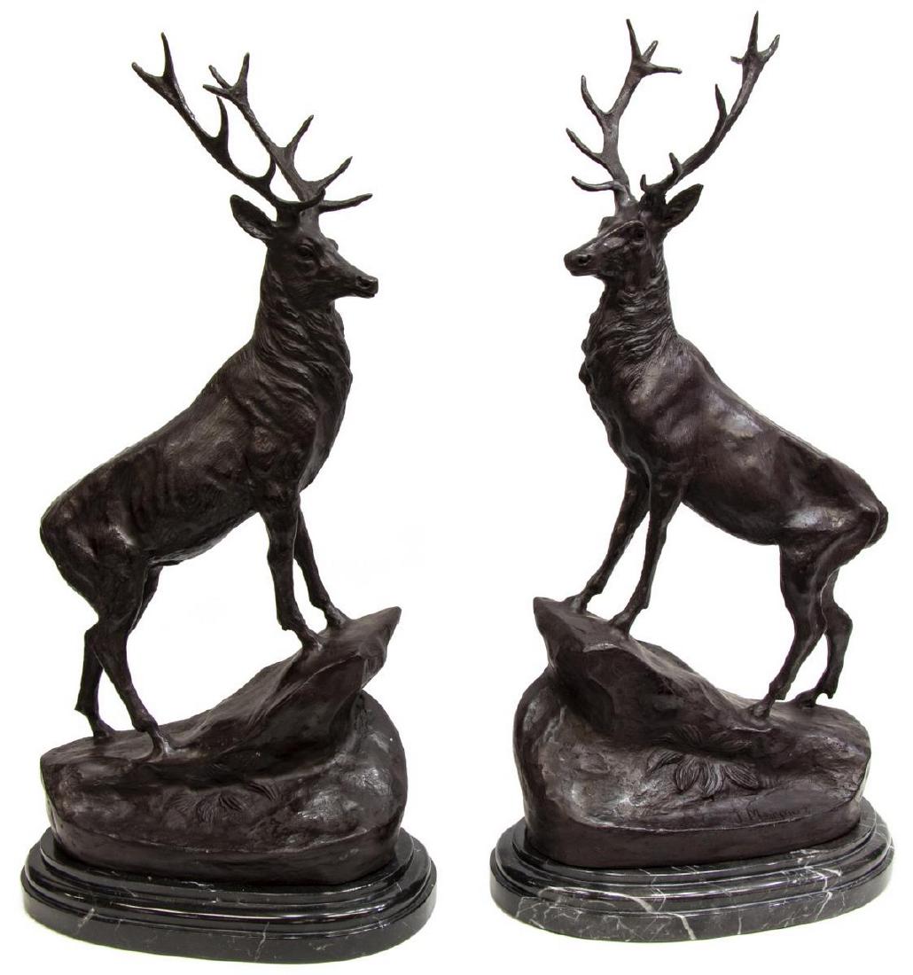 (2) PATINATED BRONZE STAGS AFTER JULES MOIGNIEZ (1 of 4)