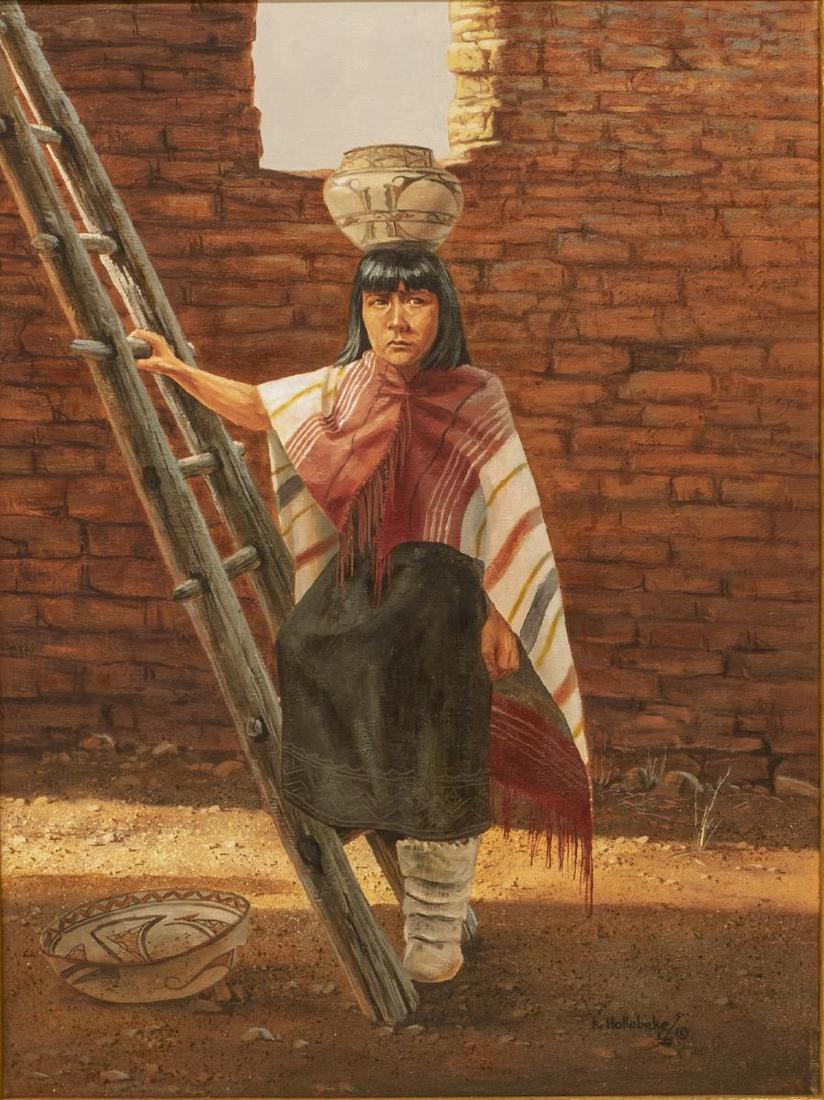 KARIN HOLLEBEKE (B.1950) ZUNI GIRL OIL PAINTING (1 of 4)