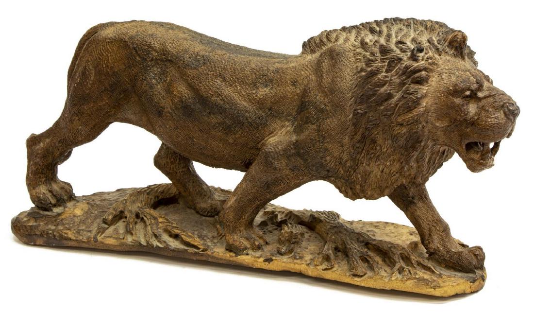 LARGE WELL CARVED WALNUT DETAILED FIGURE OF A LION (1 of 4)