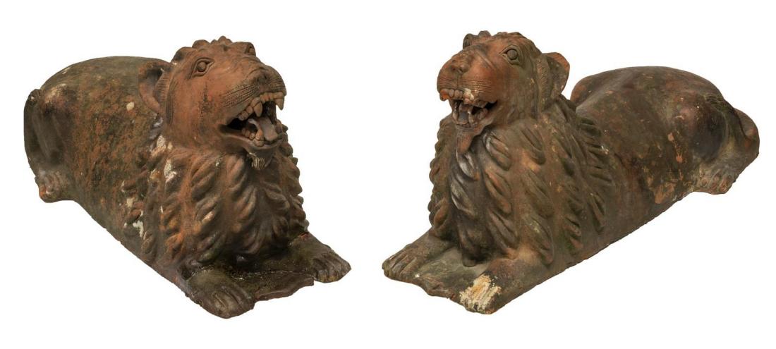 (2) LARGE ENGLISH TERRACOTTA LIONS (1 of 3)