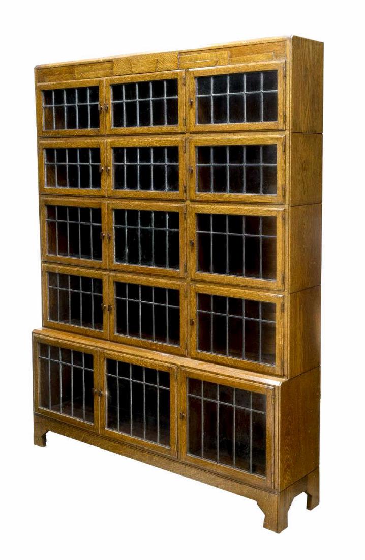 ENGLISH 5-STACK OAK LEADED GLASS LAWYERS BOOKCASE (1 of 2)