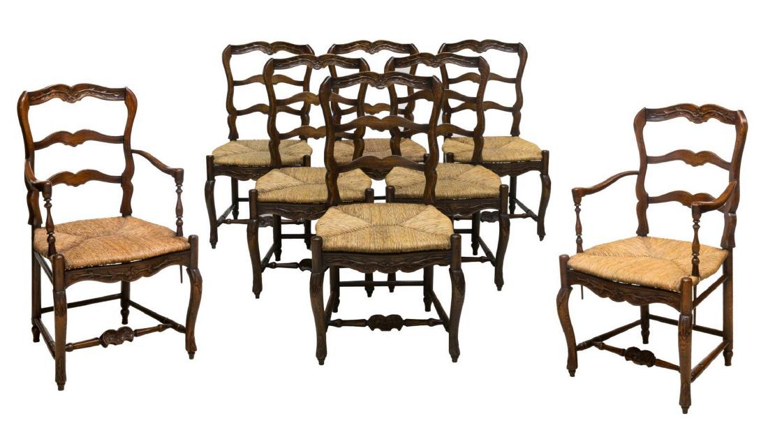 (8) LOUIS XV STYLE FLORAL OAK LADDER BACK CHAIRS (1 of 3)