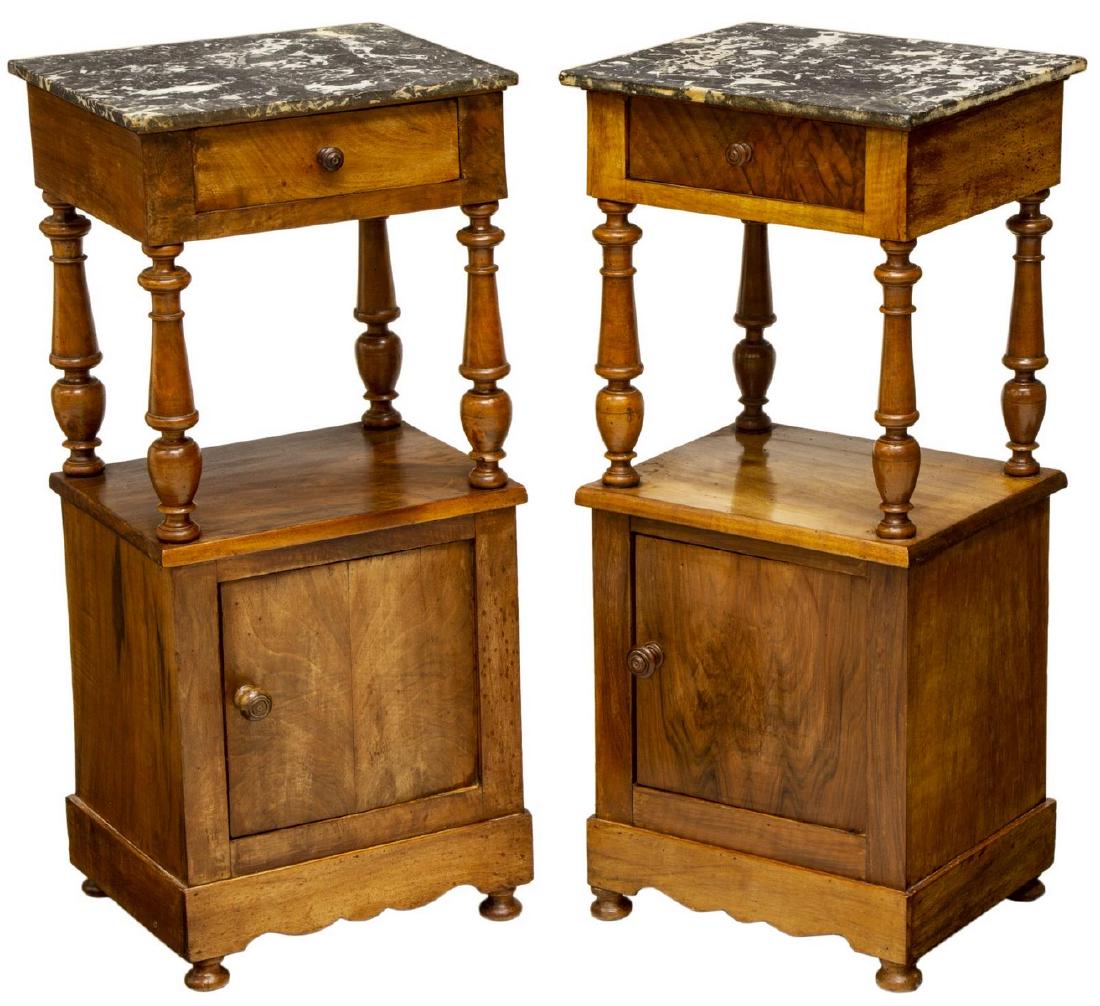 (2) LOUIS PHILLIP WALNUT MARBLE TOP SIDE CABINETS (1 of 2)