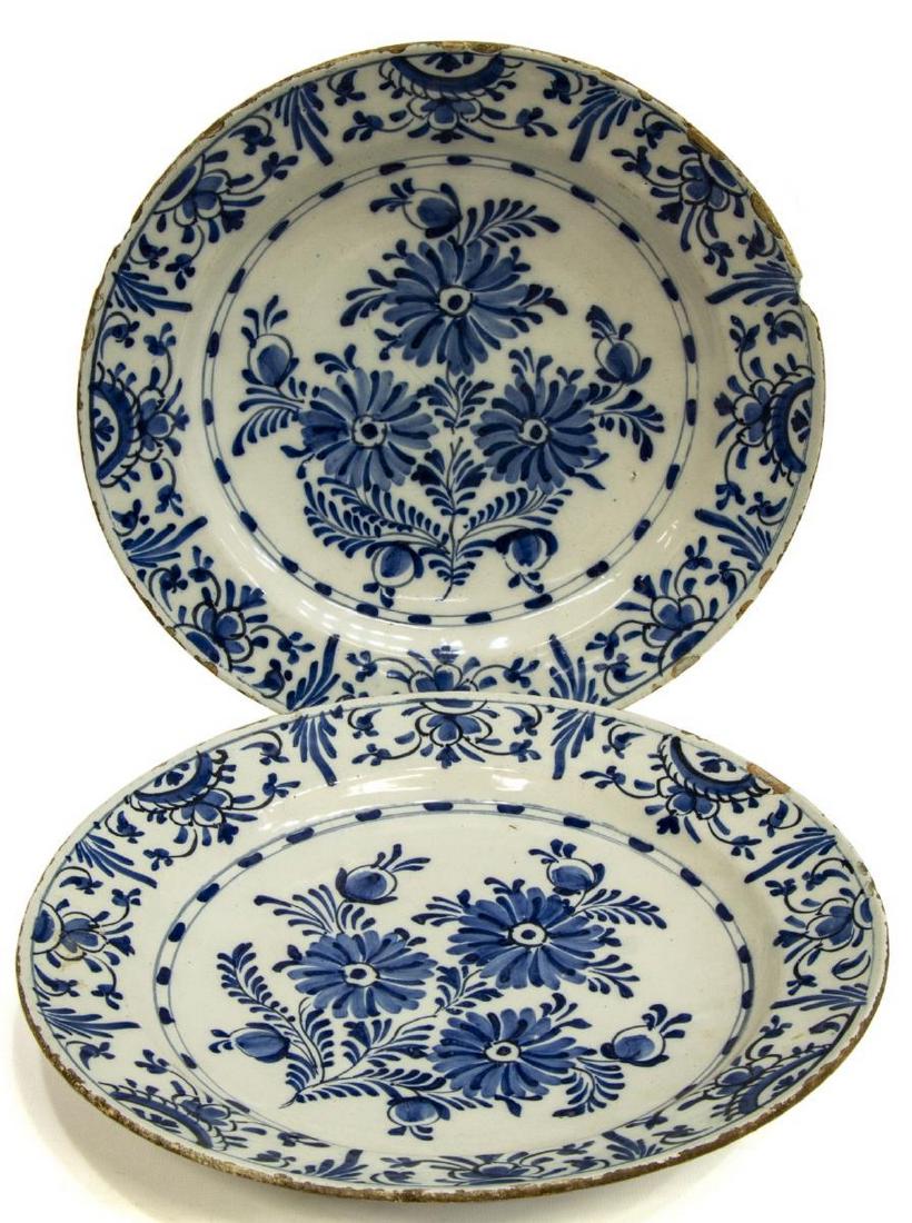 (PAIR) DELFT BLUE & WHITE PLATES CHARGERS, 18TH C. (1 of 3)