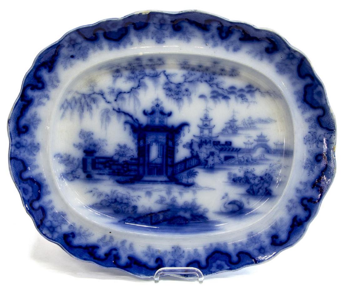 ENGLISH STAFFORDSHIRE FLOW BLUE PAGODA PLATTER (1 of 2)