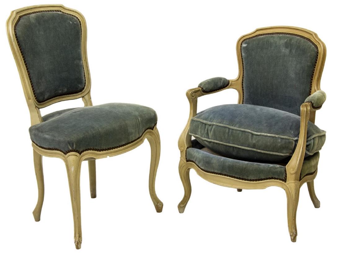 (2) FRENCH LOUIS XV STYLE FAUTEUIL & SIDE CHAIR (1 of 2)