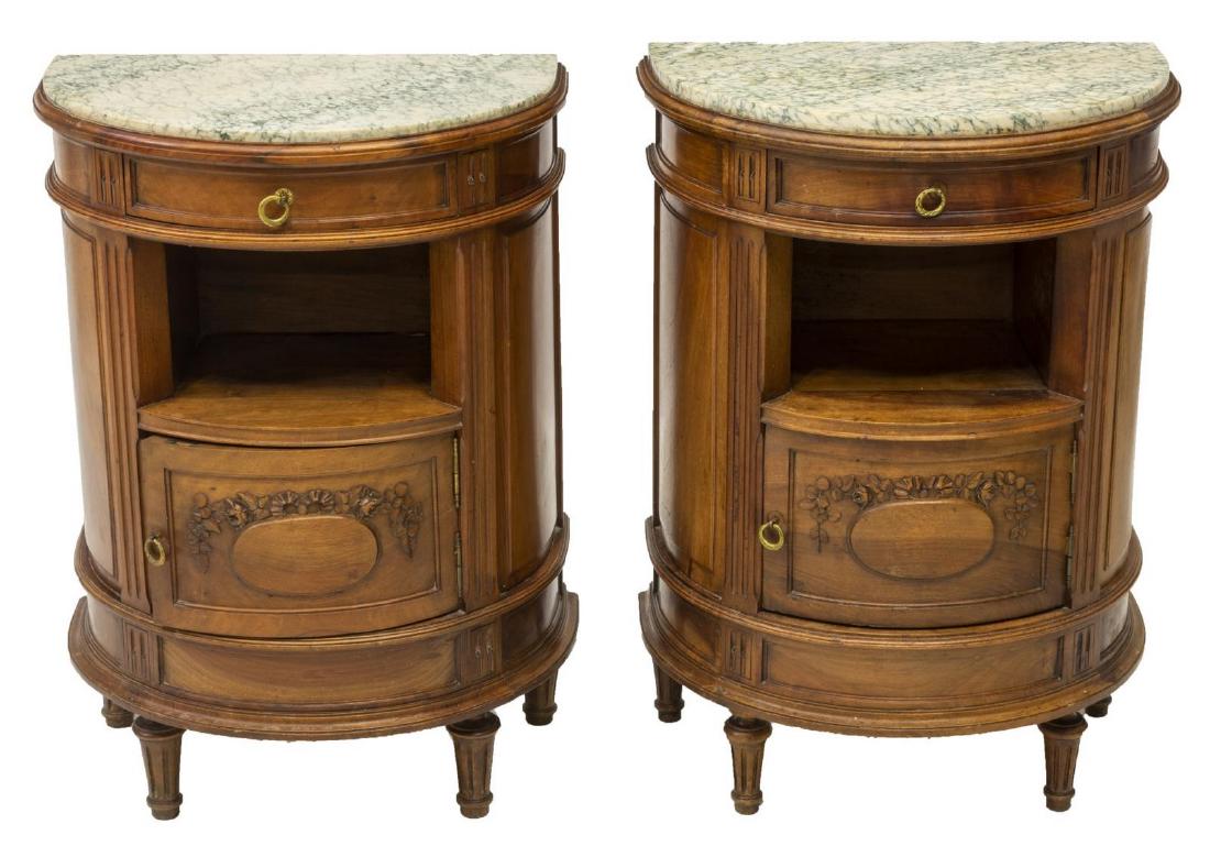 2) FRENCH LOUIS XVI STYLE DEMILUNE MARBLE CABINETS (1 of 3)