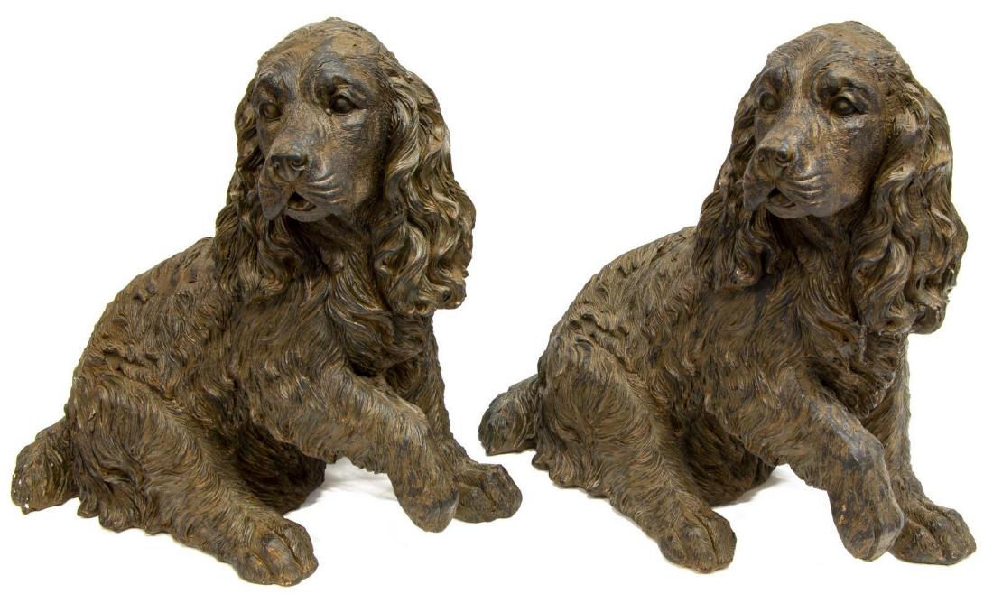 (2) ENGLISH MOLDED POTTERY FIGURES OF SPAINEL DOGS (1 of 2)