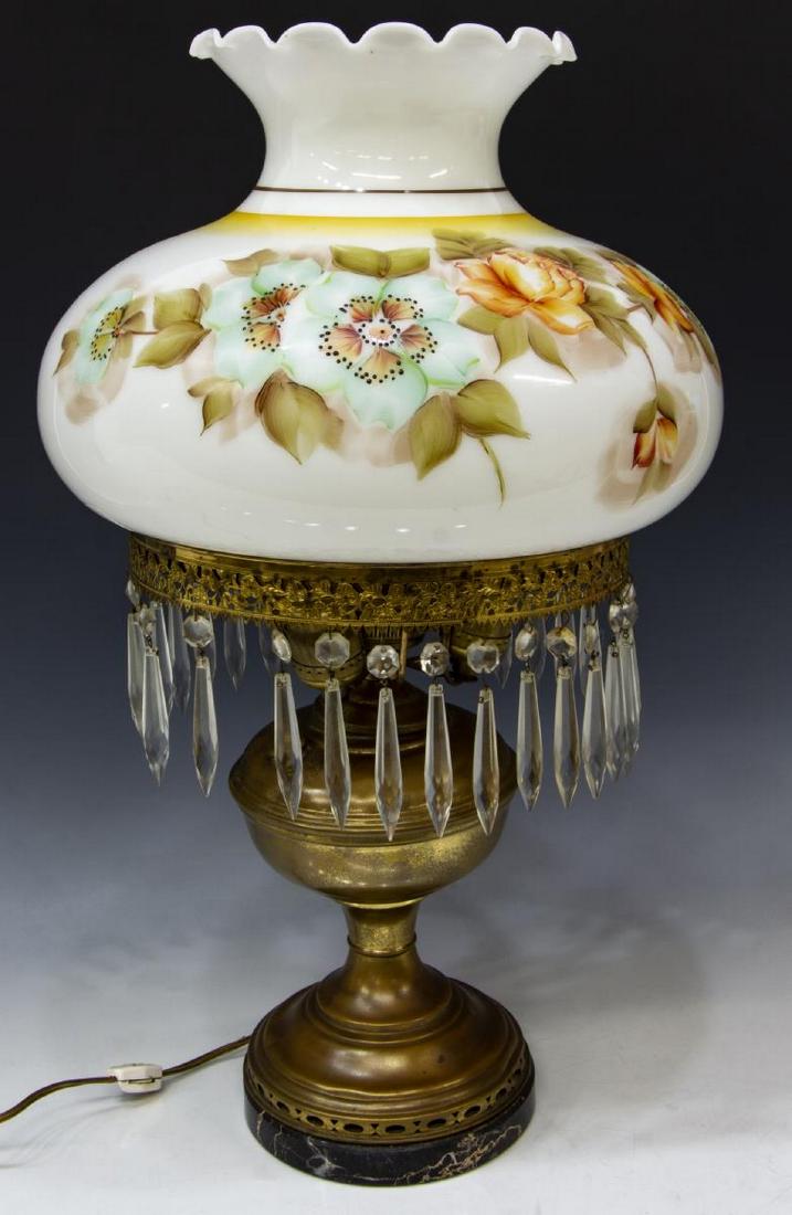 VICTORIAN STYLE HAND PAINTED TABLE LAMP W/PRISMS (1 of 2)