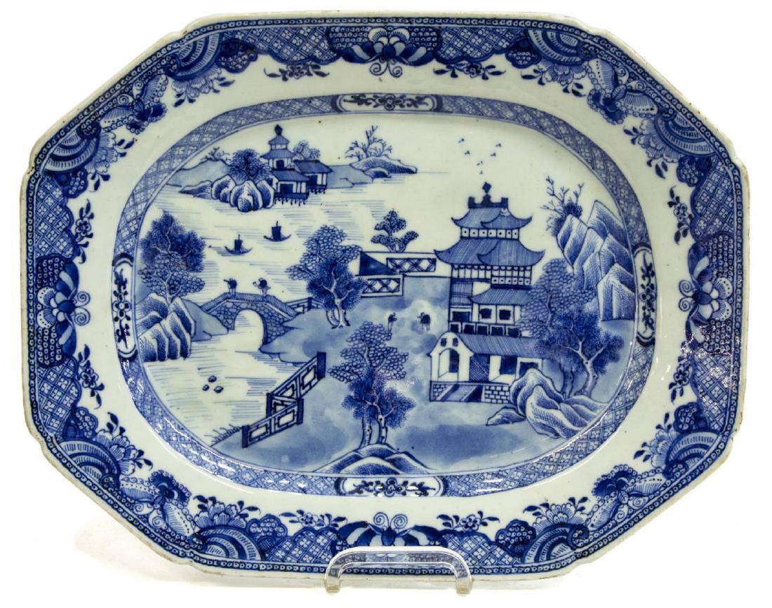CHINESE BLUE & WHITE PORCELAIN OCTAGONAL PLATTER (1 of 2)