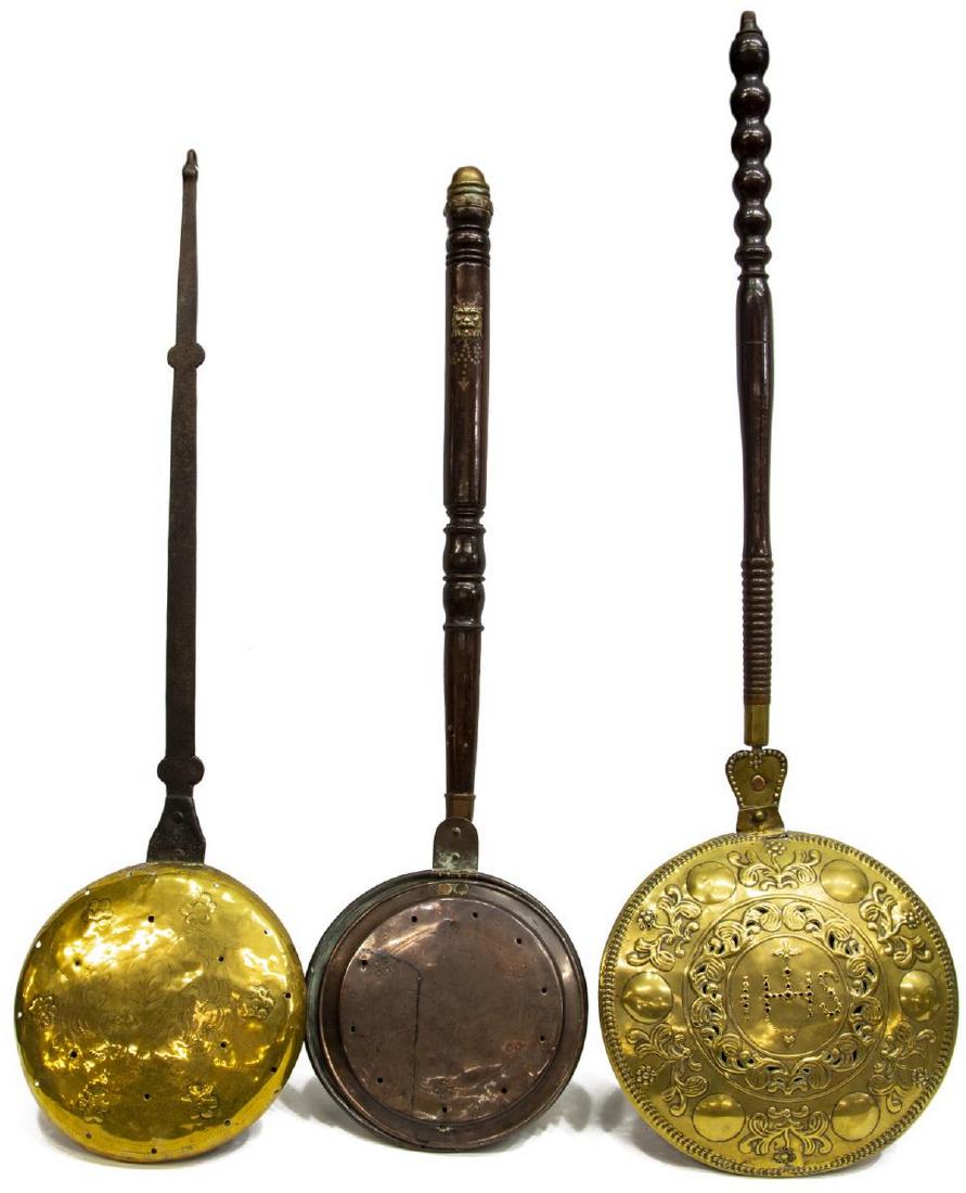 (3) 19TH C. DUTCH COPPER & FANCY BRASS BED WARMERS (1 of 2)