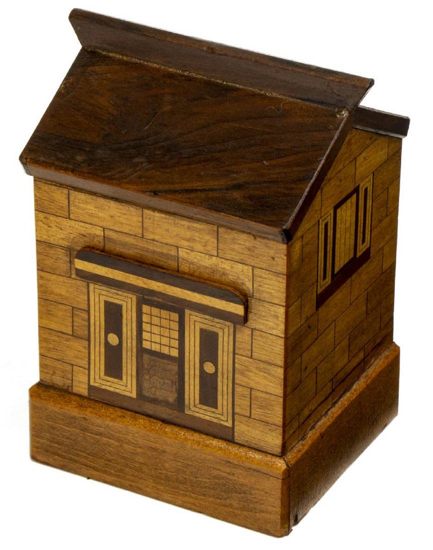 DIMINUTIVE ANTIQUE ENGLISH TREENWARE COIN BANK (1 of 3)