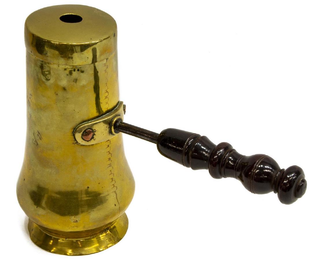 SCARCE ENGLISH BRASS CHOCOLATE POT, C. 1760'S (1 of 3)