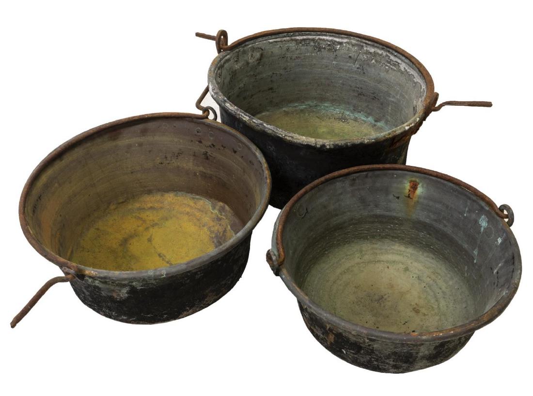 (3) LARGE FRENCH COPPER & IRON CHEESE VATS, 19THC. (1 of 2)