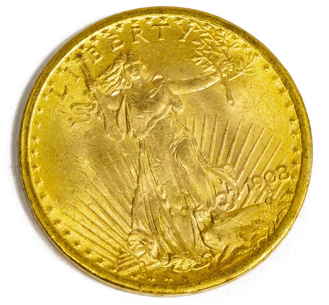 US $20 GOLD TWENTY DOLLAR 1908 SAINT GAUDENS COIN (1 of 2)