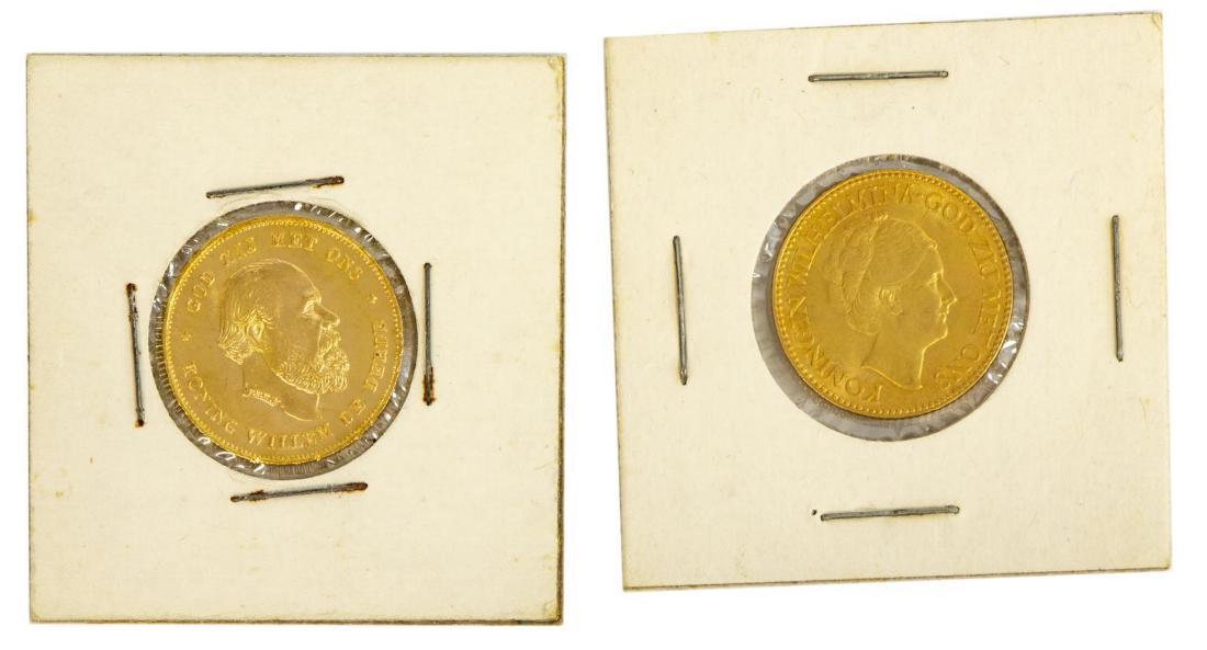 (2) DUTCH GOLD 10 GUILDER COINS, 1875, 1933 (1 of 2)
