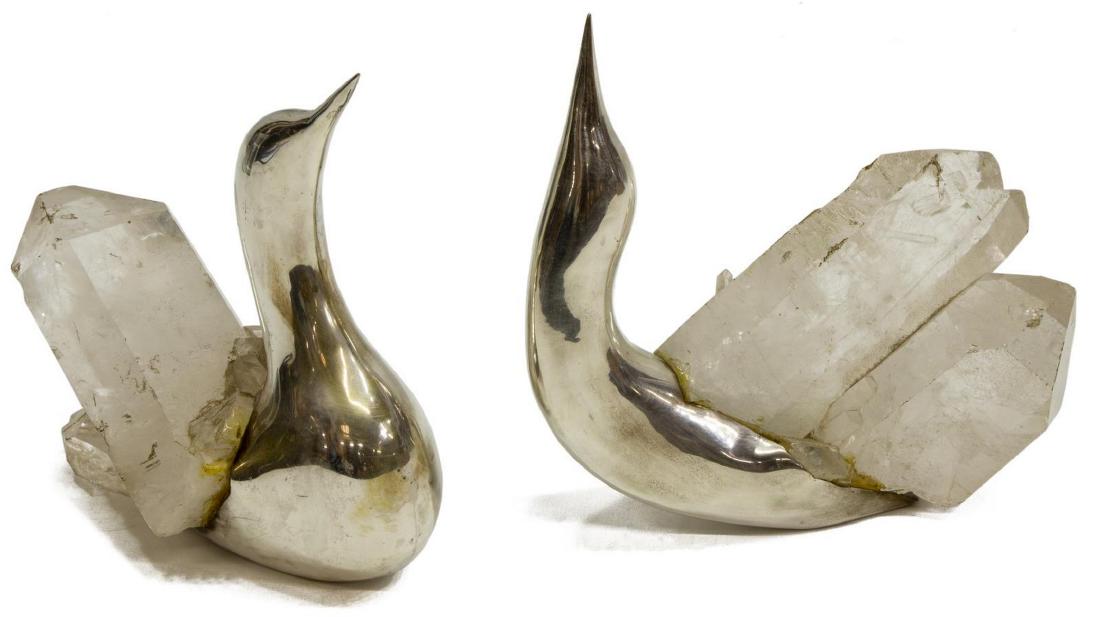(2) MODERNIST GRUPO GAL 900 SILVER & QUARTZ BIRDS (1 of 3)