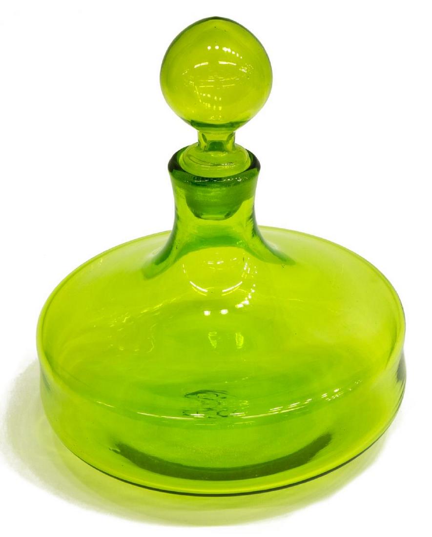 LARGE BLENKO GREEN GLASS DECANTER, 12"H, 10"W (1 of 3)